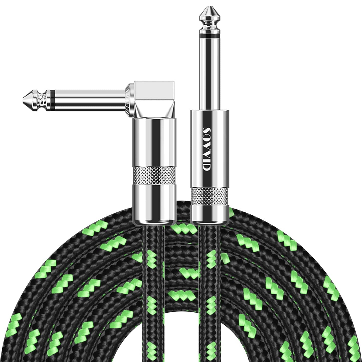 6FT Instrument Cable - Electric Guitar & Bass Cable with Right Angle 1/4 Inch Plugs, Black & Green