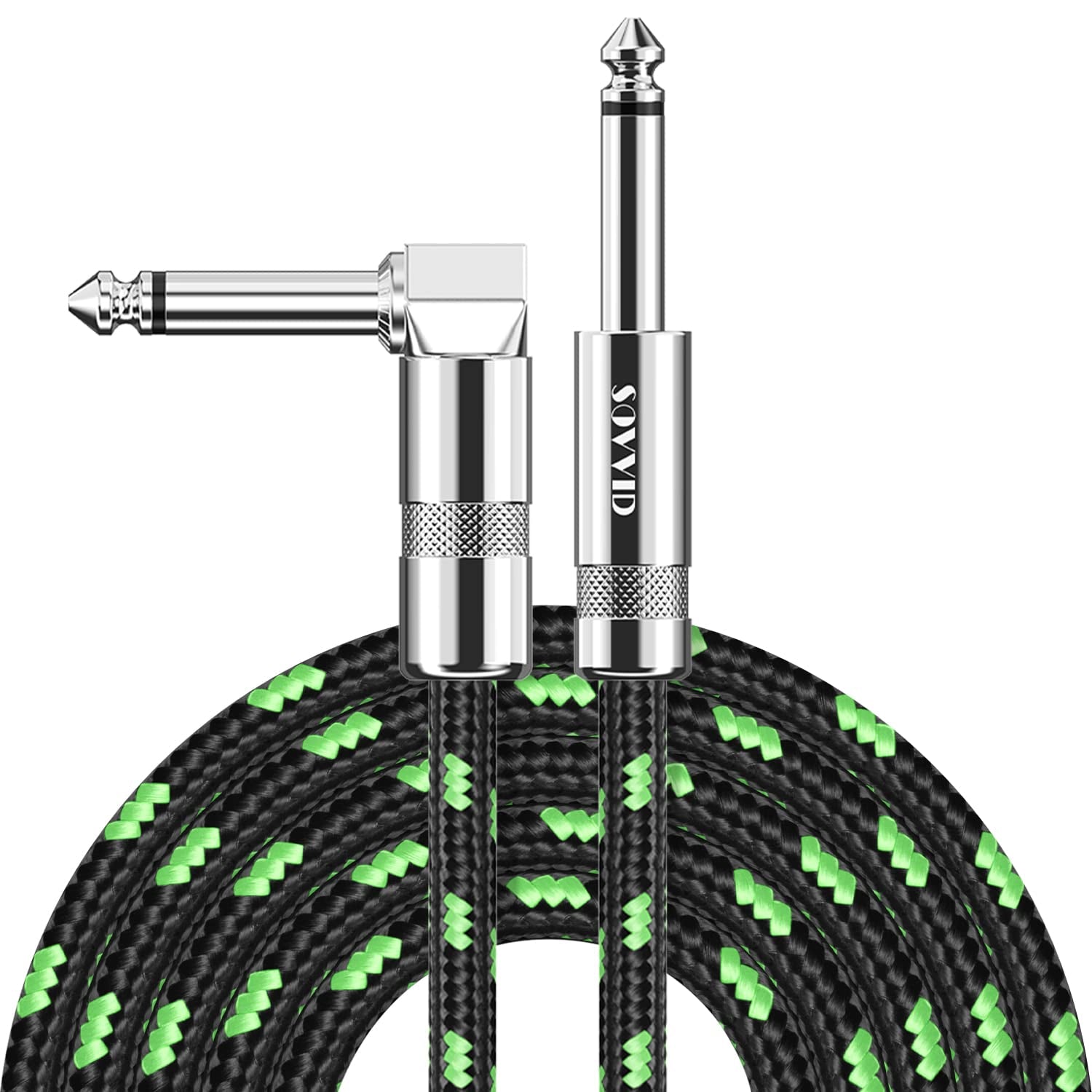 6FT Instrument Cable - Electric Guitar & Bass Cable with Right Angle 1/4 Inch Plugs, Black & Green
