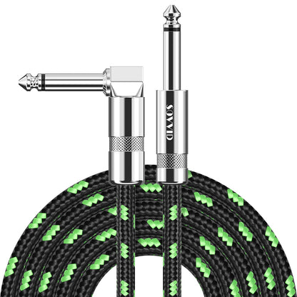 6FT Instrument Cable - Electric Guitar & Bass Cable with Right Angle 1/4 Inch Plugs, Black & Green