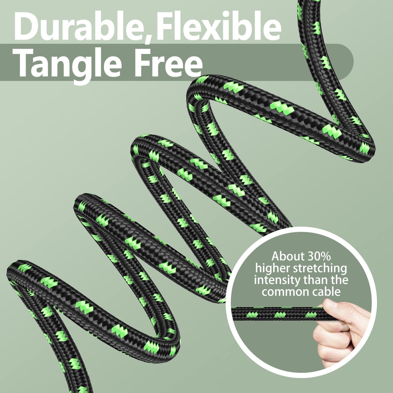 6FT Instrument Cable - Electric Guitar & Bass Cable with Right Angle 1/4 Inch Plugs, Black & Green