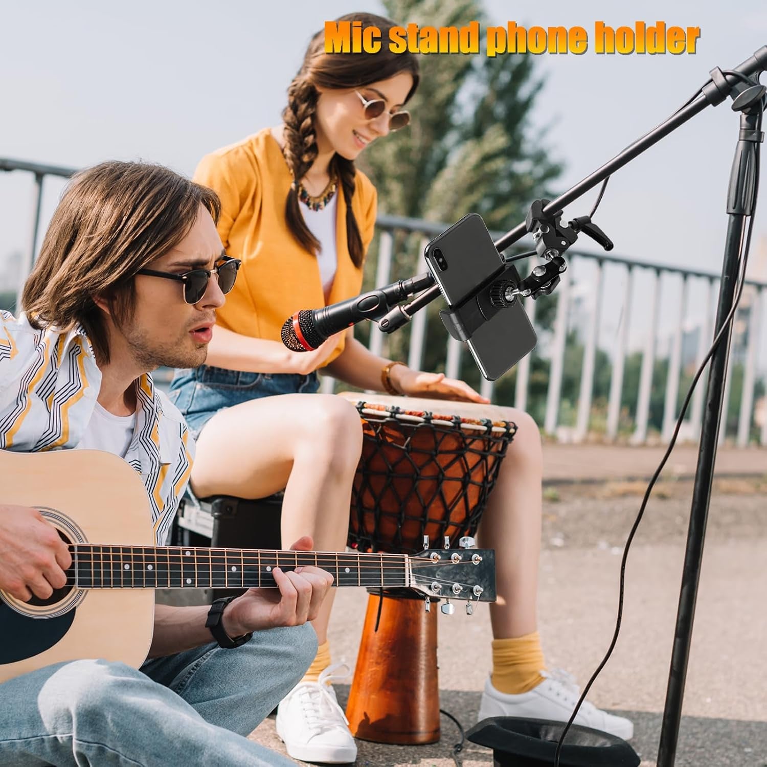 Guitar Phone Holder Mount, Universal Phone Holder for Guitar Bass Ukulele, 360° Ballhead Magic Arm Super Clamp Guitar Camera Clamp Mount Clip for Iphone Samsung All Smartphones