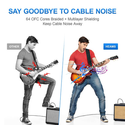 2 Pack Premium 10 FT Guitar Cable, Noise Free, 3 Times Durability | 1/4 Inch Instrument Cable, Right Angle Guitar Cord, Amp Cord for Electric Guitar/Bass/Mandolin, Pro Audio