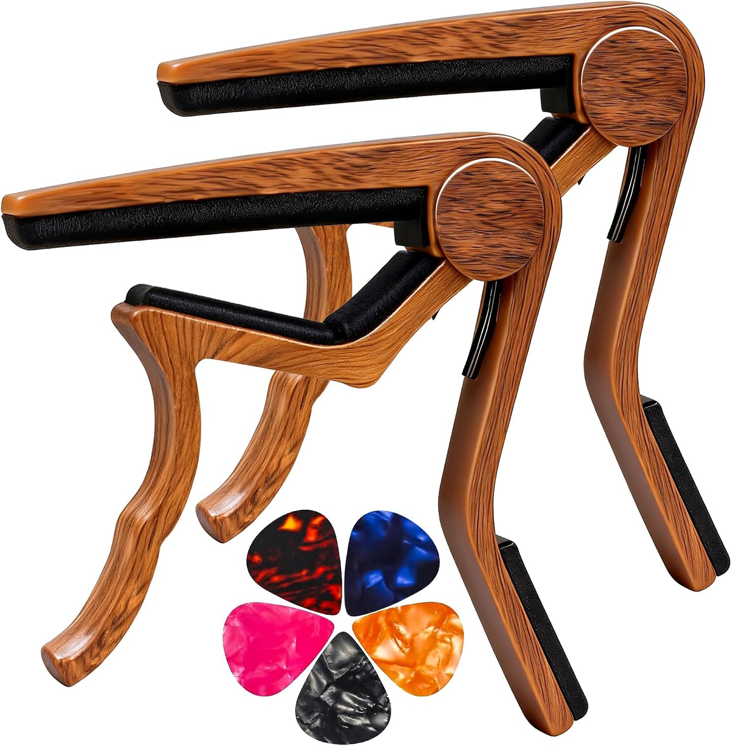 Capo Guitar Capo for Acoustic and Electric Guitars Acoustic Guitar Capo,Capo for Acoustic Guitar 6 String- 2 Packs with 5 Picks (Wood)