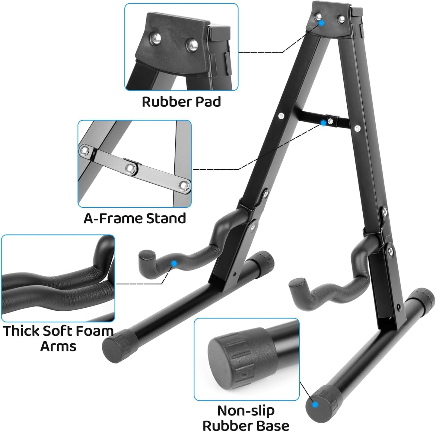 Guitar Stand, Foldable Electric Guitar Stands Floor | Non-Slip Rubber and Foam Arm Metal Electric Guitar Stand, Suitable Stand for Acoustic Guitar, Electric Guitar, Bass, Ukulele