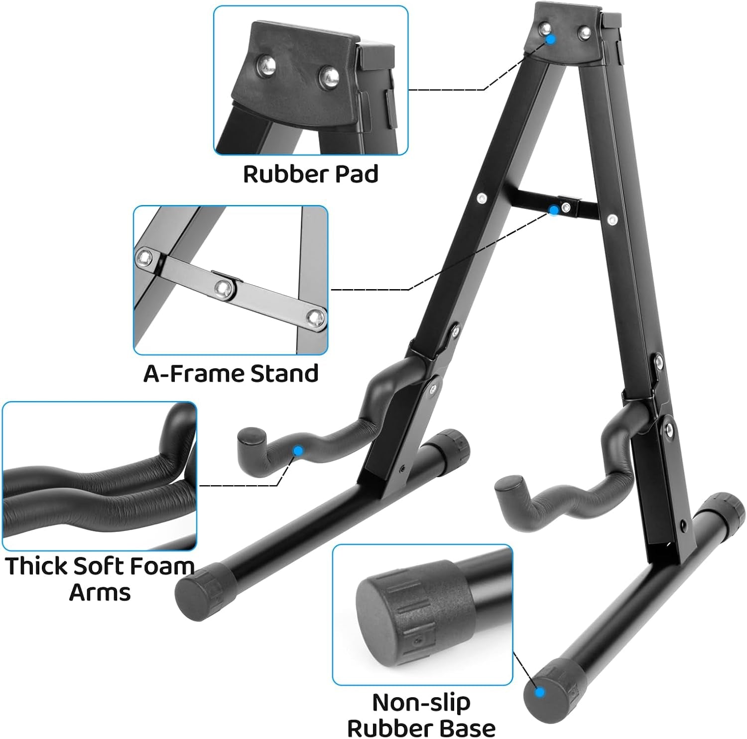 Guitar Stand, Foldable Electric Guitar Stands Floor | Non-Slip Rubber and Foam Arm Metal Electric Guitar Stand, Suitable Stand for Acoustic Guitar, Electric Guitar, Bass, Ukulele