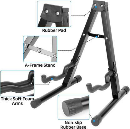 Guitar Stand, Foldable Electric Guitar Stands Floor | Non-Slip Rubber and Foam Arm Metal Electric Guitar Stand, Suitable Stand for Acoustic Guitar, Electric Guitar, Bass, Ukulele