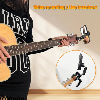 Guitar Phone Holder Mount, Universal Phone Holder for Guitar Bass Ukulele, 360° Ballhead Magic Arm Super Clamp Guitar Camera Clamp Mount Clip for Iphone Samsung All Smartphones