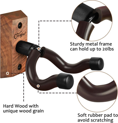 2 Pack, Hardwood U-Shaped Guitar Wall Mount, Guitar Wall Hanger | Guitar Wall Hook Stand, Guitar Holder Wall Mount Hanger for Acoustic Guitar, Electric Guitar, Banjo, Bass, Mandolin