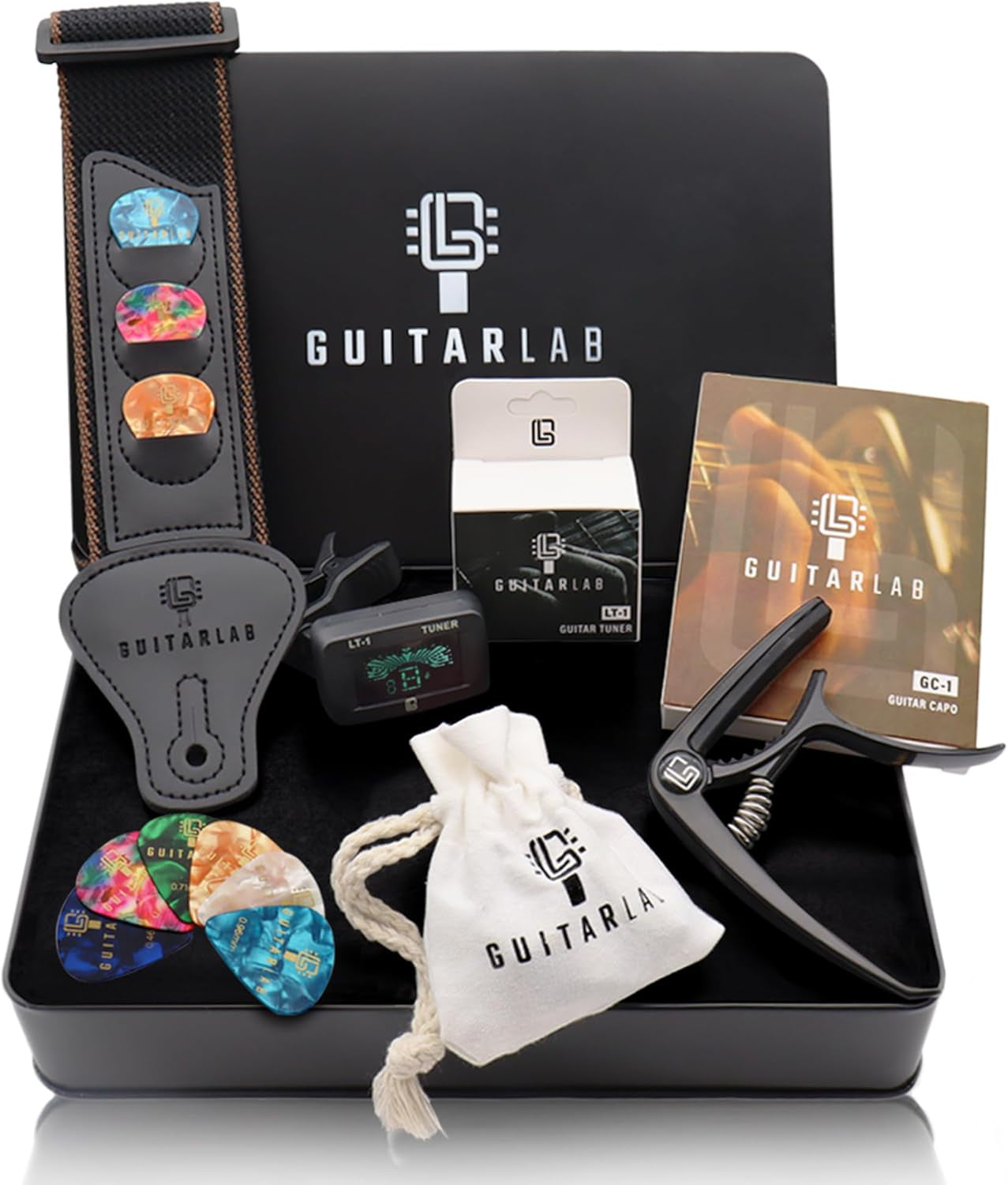 Guitar Accessories Kit  – Premium Guitar Strap, Capo, Tuner, Picks for Acoustic, Bass, Electric Guitars, Ideal Guitar Gifts for any player, Beginners and Pros!