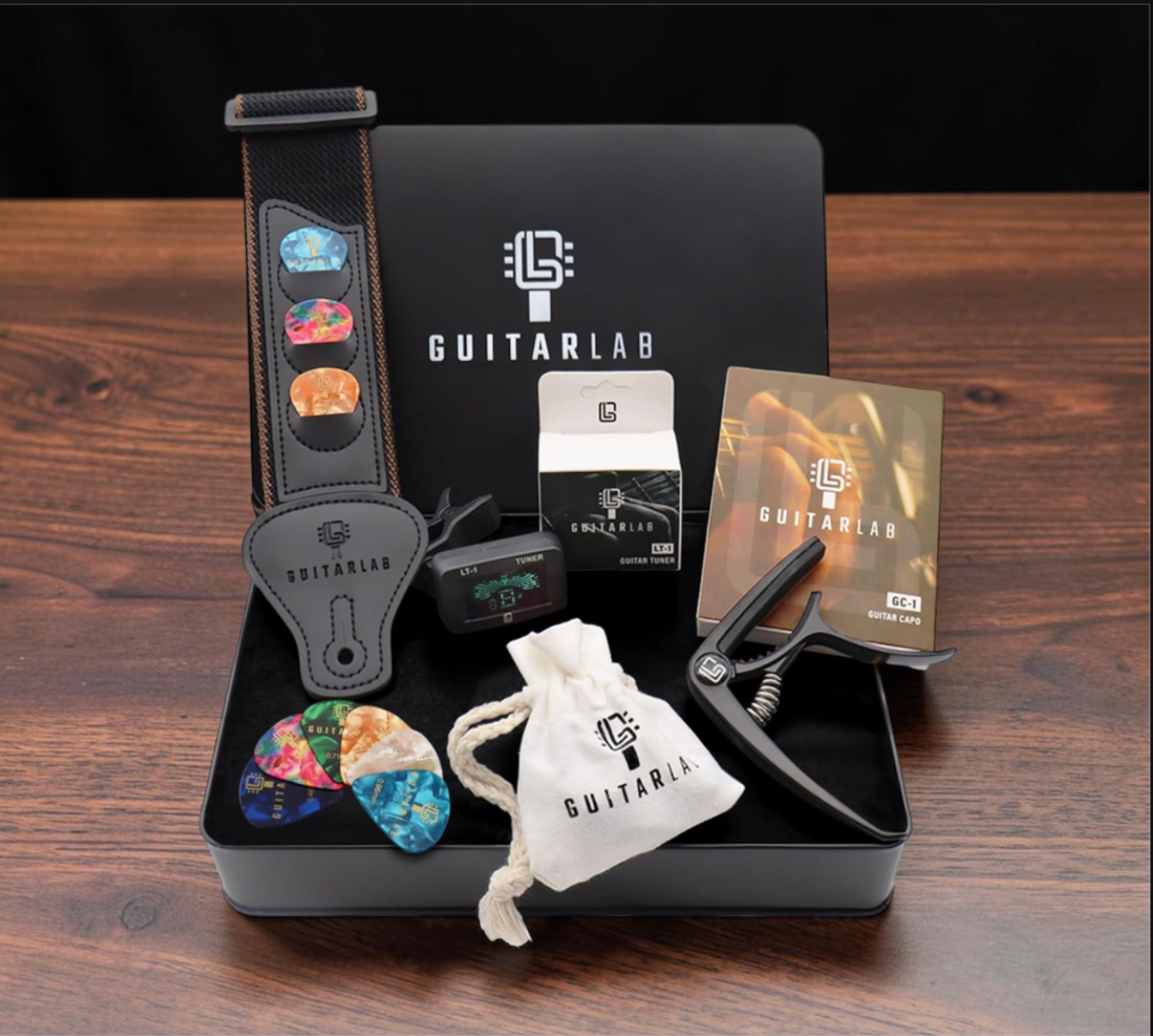 Guitar Accessories Kit  – Premium Guitar Strap, Capo, Tuner, Picks for Acoustic, Bass, Electric Guitars, Ideal Guitar Gifts for any player, Beginners and Pros!