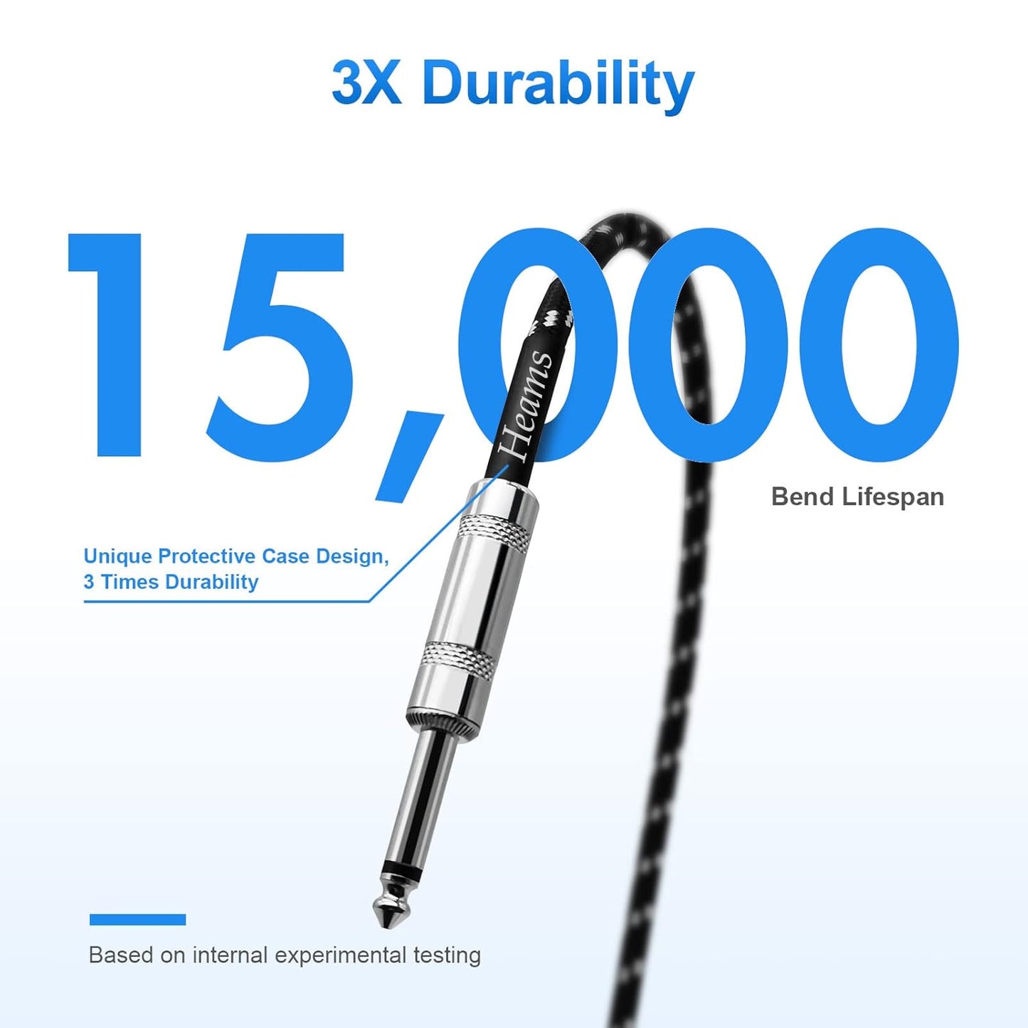 2 Pack Premium 10 FT Guitar Cable, Noise Free, 3 Times Durability | 1/4 Inch Instrument Cable, Right Angle Guitar Cord, Amp Cord for Electric Guitar/Bass/Mandolin, Pro Audio