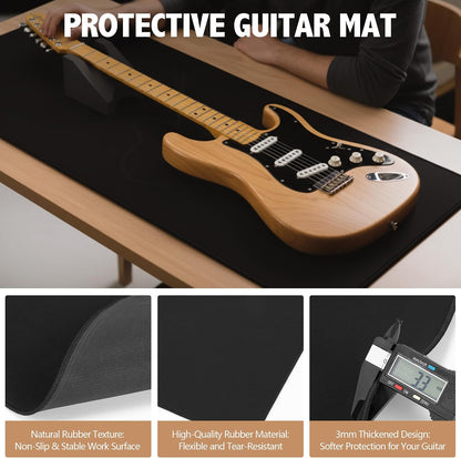 Guitar Mat & Guitar Neck Rest Kit, Luthier Repair Tools | 15"X39" Large Size Non-Slip Mat, Dual-Height Guitar Neck Rest, Fit Electric, Bass & Acoustic Guitar, Gift for Guitarists