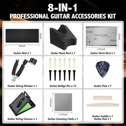 Guitar Mat & Guitar Neck Rest Kit, Luthier Repair Tools | 15"X39" Large Size Non-Slip Mat, Dual-Height Guitar Neck Rest, Fit Electric, Bass & Acoustic Guitar, Gift for Guitarists