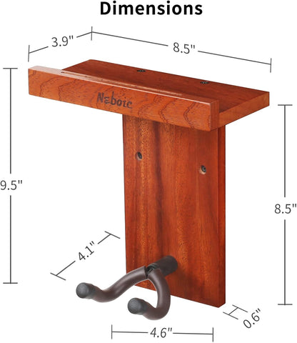 2 Pack Guitar Wall Mount, Guitar Hanger with Wood Shelf, Guitar Hook, Guitar Holder for Acoustic Electric Bass Guitar Ukulele Banjo Mandolin