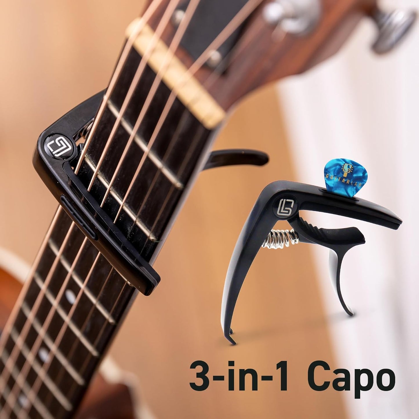 Guitar Accessories Kit  – Premium Guitar Strap, Capo, Tuner, Picks for Acoustic, Bass, Electric Guitars, Ideal Guitar Gifts for any player, Beginners and Pros!