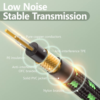 6FT Instrument Cable - Electric Guitar & Bass Cable with Right Angle 1/4 Inch Plugs, Black & Green