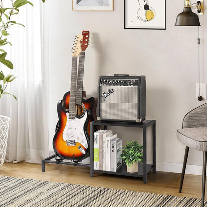 Guitar Stand, 2-Tier Guitar Stands Floor with Guitar Amp Stand, Guitar Rack for Multiple Guitars and Guitar Accessories, Adjustable Guitar Holder, Guitar Display for Music Studio Home, Black