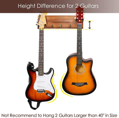 Guitar Wall Mount with 2 Rotatable Hook, Shelf, and Pick Holder | Wood Guitar Hanger, U-Shaped Hook, Rotatable Yoke, Guitar Wall Stand Rack for Acoustic, Electric, Bass