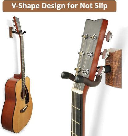 2 Pack, Hardwood U-Shaped Guitar Wall Mount, Guitar Wall Hanger | Guitar Wall Hook Stand, Guitar Holder Wall Mount Hanger for Acoustic Guitar, Electric Guitar, Banjo, Bass, Mandolin