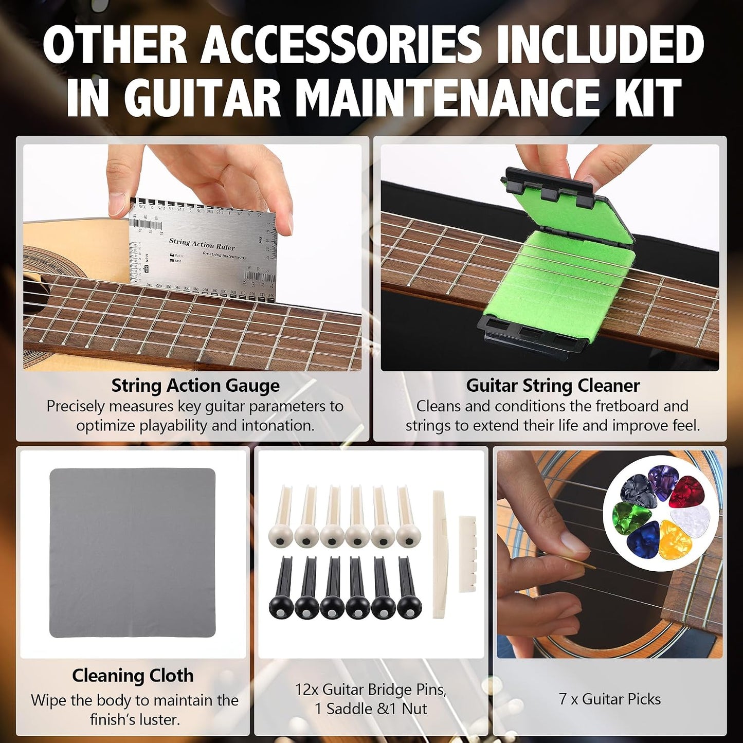 Guitar Mat & Guitar Neck Rest Kit, Luthier Repair Tools | 15"X39" Large Size Non-Slip Mat, Dual-Height Guitar Neck Rest, Fit Electric, Bass & Acoustic Guitar, Gift for Guitarists