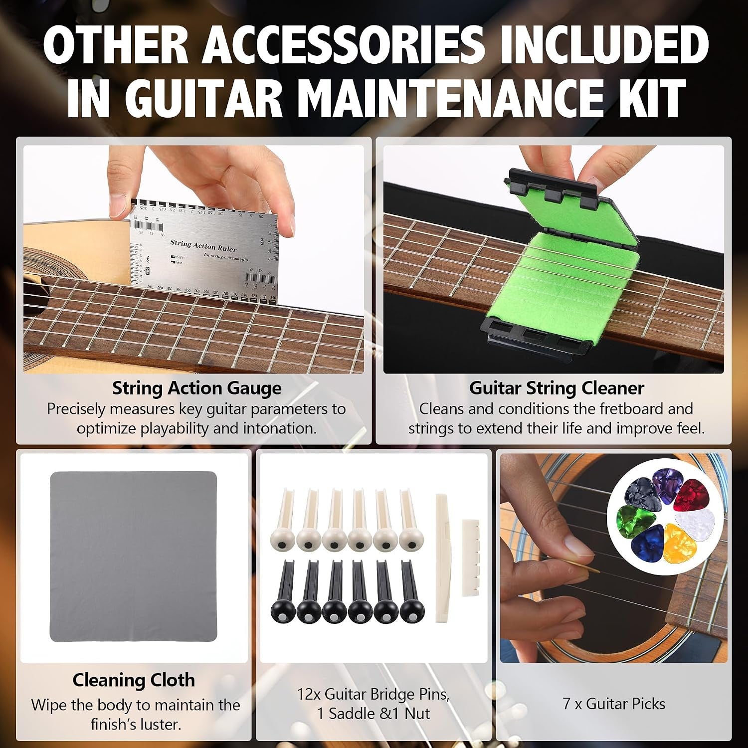 Guitar Mat & Guitar Neck Rest Kit, Luthier Repair Tools | 15"X39" Large Size Non-Slip Mat, Dual-Height Guitar Neck Rest, Fit Electric, Bass & Acoustic Guitar, Gift for Guitarists