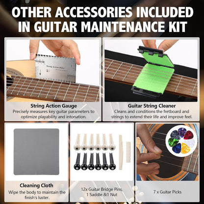 Guitar Mat & Guitar Neck Rest Kit, Luthier Repair Tools | 15"X39" Large Size Non-Slip Mat, Dual-Height Guitar Neck Rest, Fit Electric, Bass & Acoustic Guitar, Gift for Guitarists