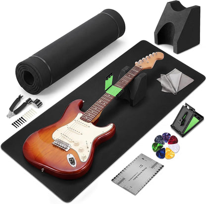 Guitar Mat & Guitar Neck Rest Kit, Luthier Repair Tools | 15"X39" Large Size Non-Slip Mat, Dual-Height Guitar Neck Rest, Fit Electric, Bass & Acoustic Guitar, Gift for Guitarists