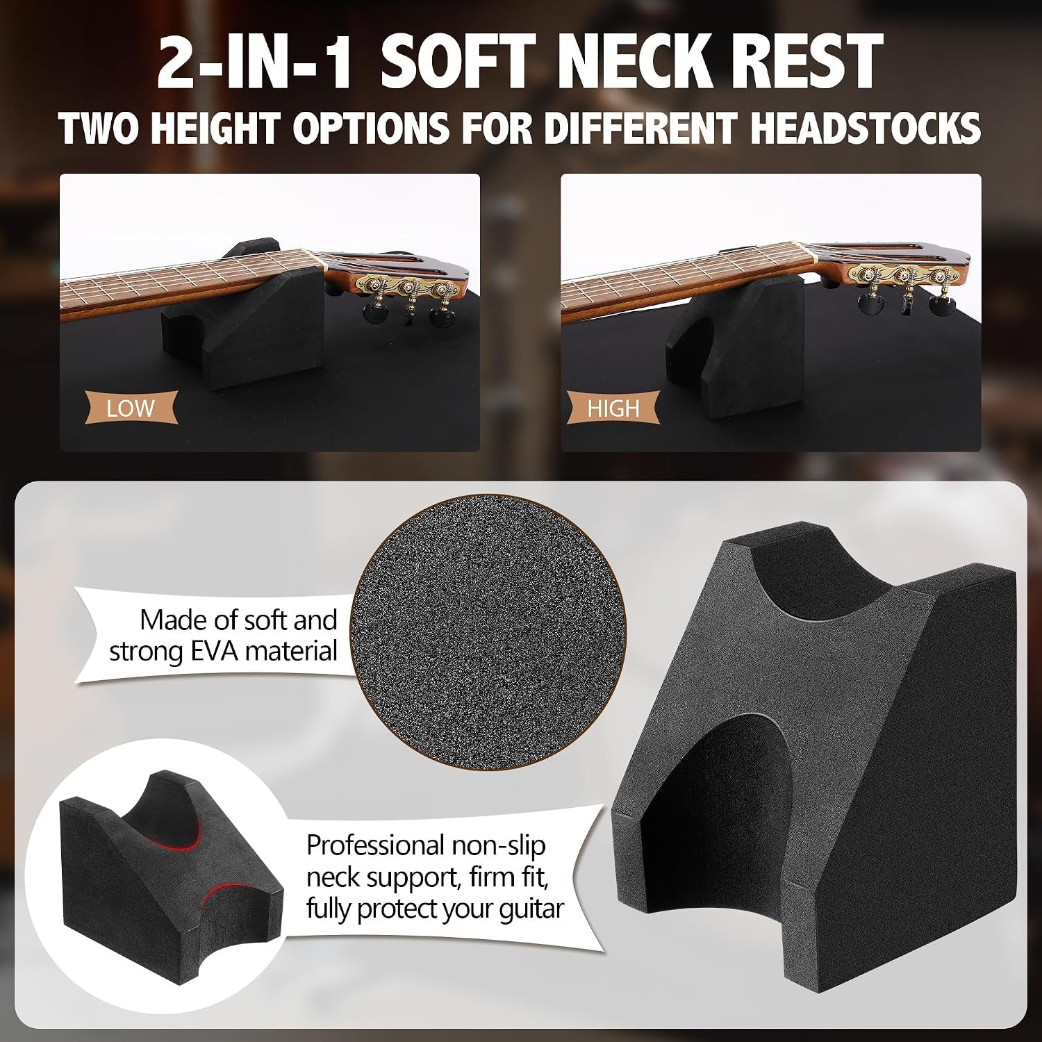 Guitar Mat & Guitar Neck Rest Kit, Luthier Repair Tools | 15"X39" Large Size Non-Slip Mat, Dual-Height Guitar Neck Rest, Fit Electric, Bass & Acoustic Guitar, Gift for Guitarists