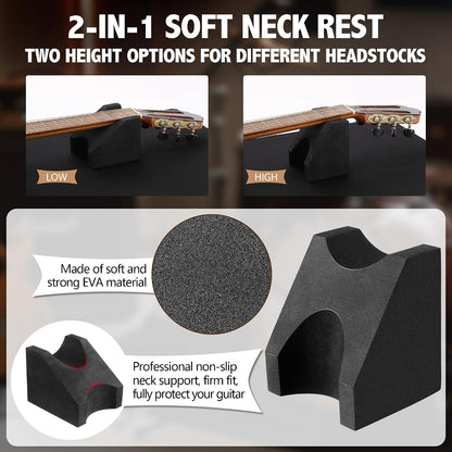 Guitar Mat & Guitar Neck Rest Kit, Luthier Repair Tools | 15"X39" Large Size Non-Slip Mat, Dual-Height Guitar Neck Rest, Fit Electric, Bass & Acoustic Guitar, Gift for Guitarists