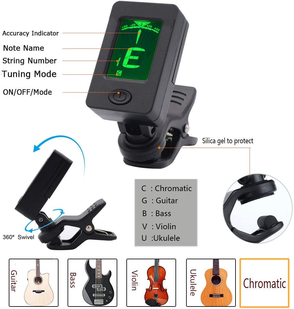 Guitar Capo with Guitar Tuner Clip-On Tuner Guitar Accessoriesor for Acoustic Electric Ukulele