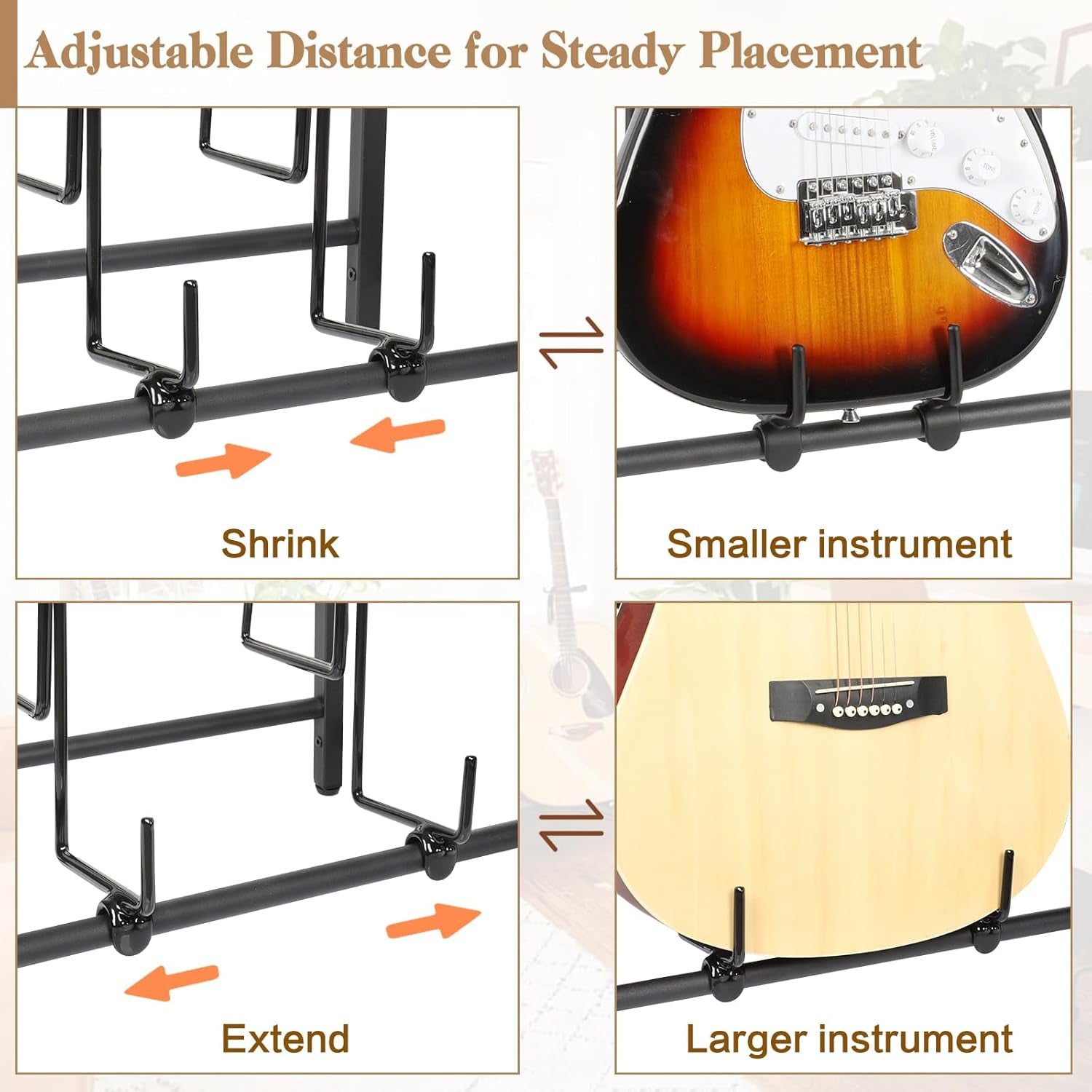 Guitar Stand, 2-Tier Guitar Stands Floor with Guitar Amp Stand, Guitar Rack for Multiple Guitars and Guitar Accessories, Adjustable Guitar Holder, Guitar Display for Music Studio Home, Black
