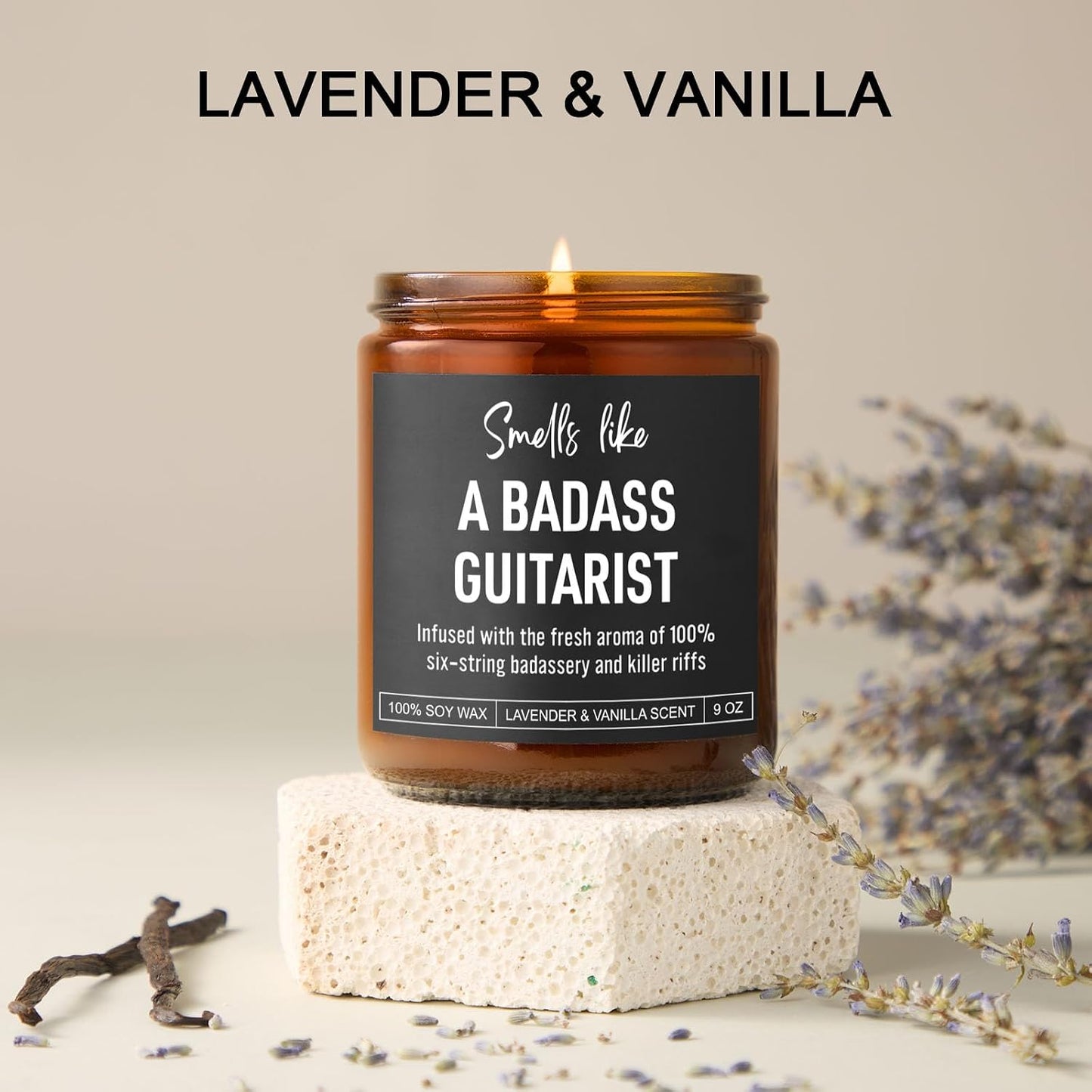 Badass Guitarist Candle, Guitar Gifts for Men, Women, Graduation, Appreciation, Fathers Day, Cool Gifts for Guitar Players, Lovers, Musicians, Teen Boys, Girls, Teachers, Guitar Accessories