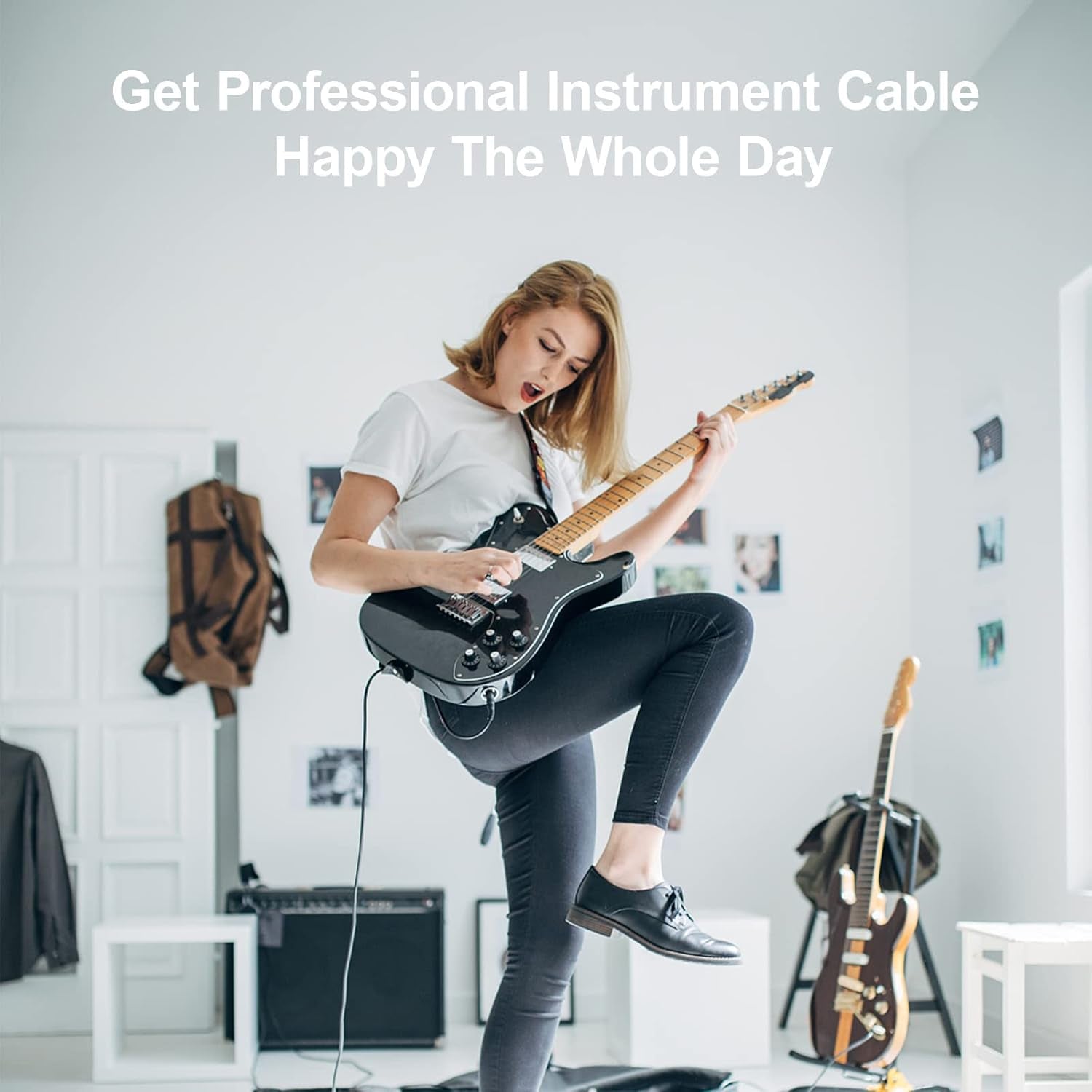2 Pack Premium 10 FT Guitar Cable, Noise Free, 3 Times Durability | 1/4 Inch Instrument Cable, Right Angle Guitar Cord, Amp Cord for Electric Guitar/Bass/Mandolin, Pro Audio