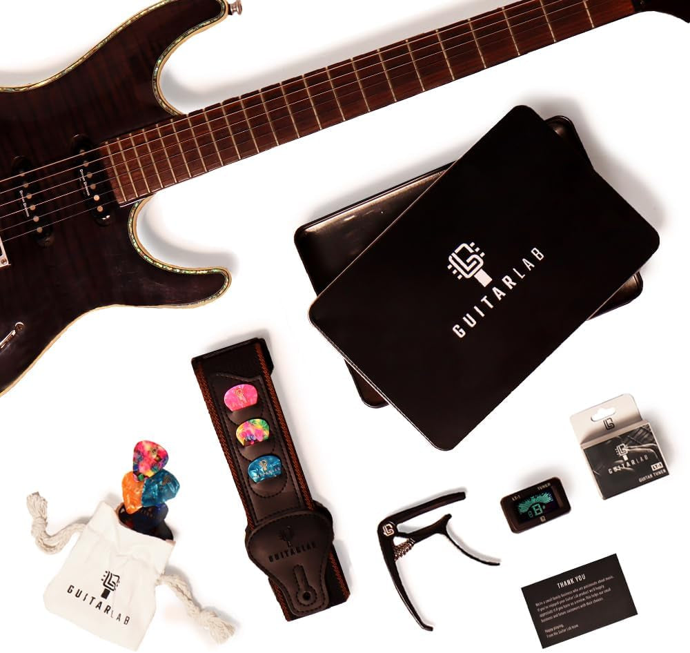 Guitar Accessories Kit  – Premium Guitar Strap, Capo, Tuner, Picks for Acoustic, Bass, Electric Guitars, Ideal Guitar Gifts for any player, Beginners and Pros!
