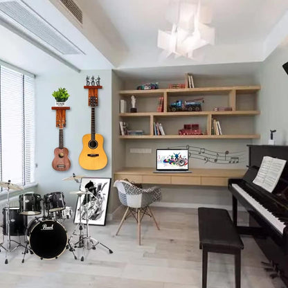 2 Pack Guitar Wall Mount, Guitar Hanger with Wood Shelf, Guitar Hook, Guitar Holder for Acoustic Electric Bass Guitar Ukulele Banjo Mandolin