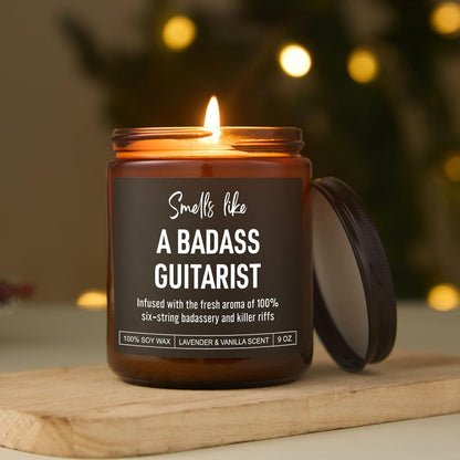 Badass Guitarist Candle, Guitar Gifts for Men, Women, Graduation, Appreciation, Fathers Day, Cool Gifts for Guitar Players, Lovers, Musicians, Teen Boys, Girls, Teachers, Guitar Accessories