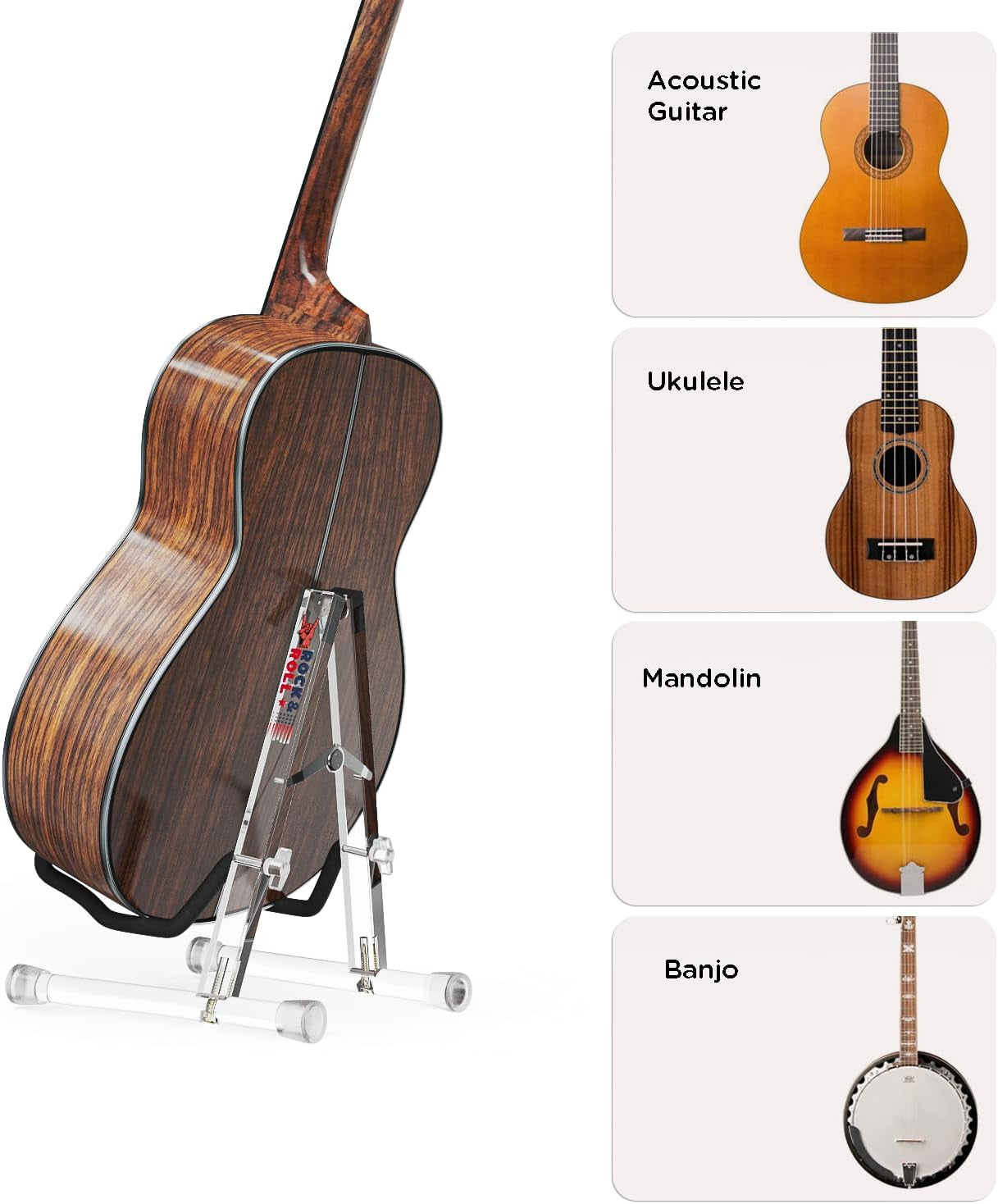 Guitar Stand, Acrylic Transparent Guitar Stand for Acoustic Guitar, Electric Guitar, Cello, Guitar Holder, Single Guitar Stand, Guitar Accessories (Rock&Roll, Acoustic Guitar)