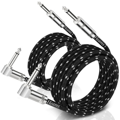 2 Pack Premium 10 FT Guitar Cable, Noise Free, 3 Times Durability | 1/4 Inch Instrument Cable, Right Angle Guitar Cord, Amp Cord for Electric Guitar/Bass/Mandolin, Pro Audio