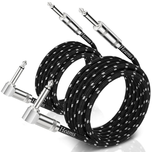 2 Pack Premium 10 FT Guitar Cable, Noise Free, 3 Times Durability | 1/4 Inch Instrument Cable, Right Angle Guitar Cord, Amp Cord for Electric Guitar/Bass/Mandolin, Pro Audio