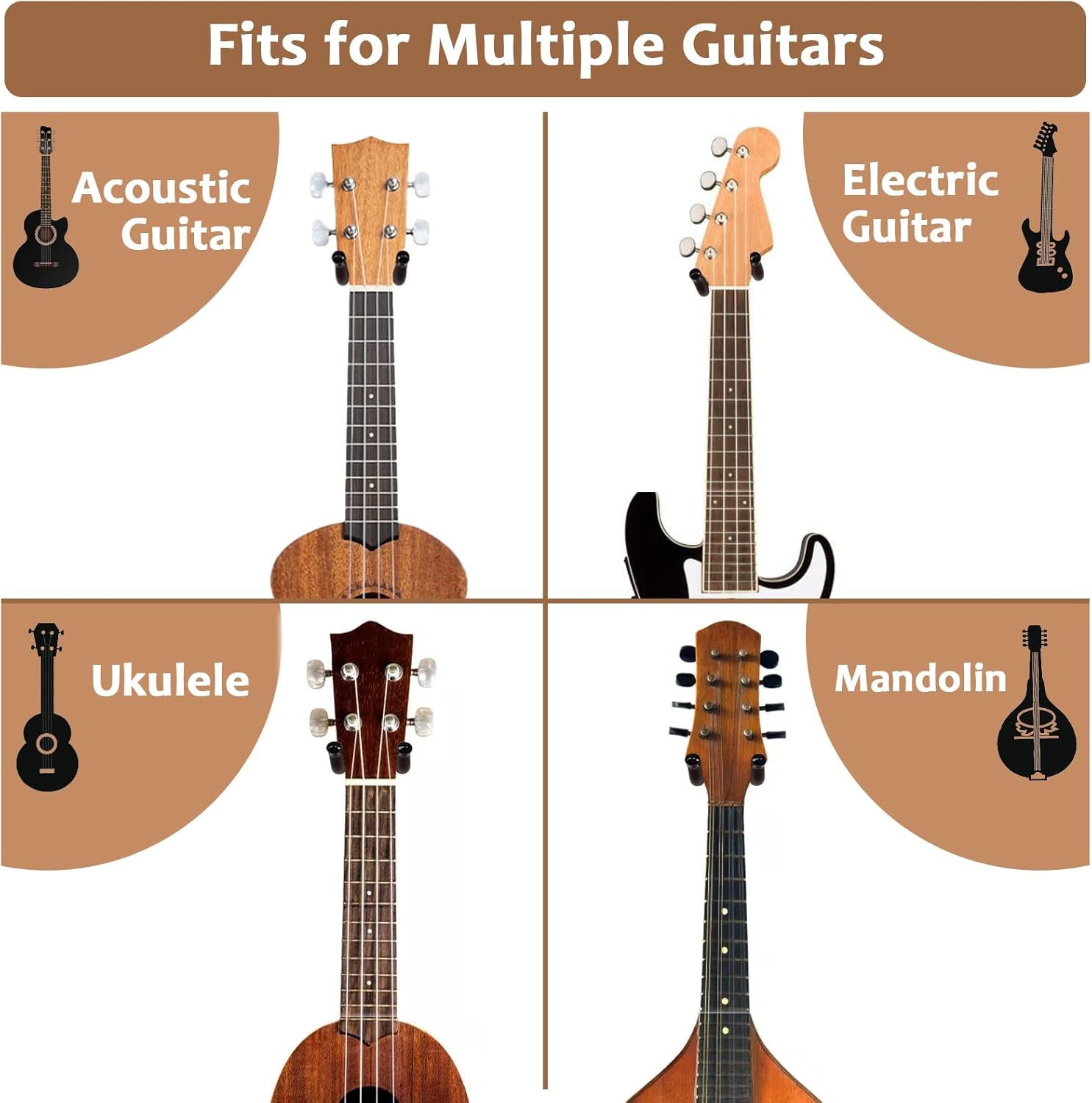 2 Pack, Hardwood U-Shaped Guitar Wall Mount, Guitar Wall Hanger | Guitar Wall Hook Stand, Guitar Holder Wall Mount Hanger for Acoustic Guitar, Electric Guitar, Banjo, Bass, Mandolin